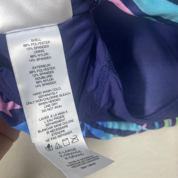 ModCloth XL Tie Shoulder Bikini Top Swimwear Black Blue Tropical Palm Leaf - Picture 8 of 9